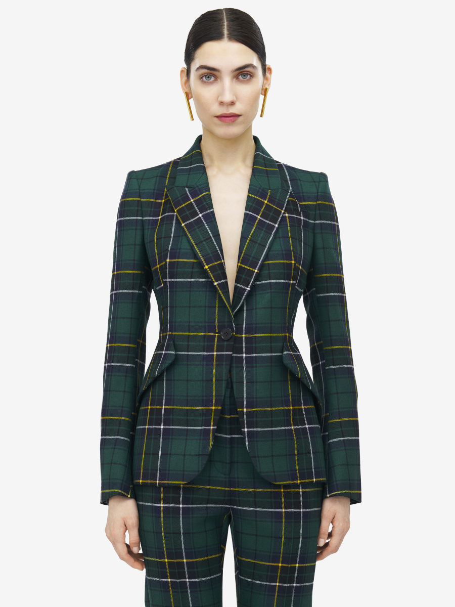 ALEXANDER MCQUEEN - Wool Tartan Peak Shoulder Jacket - Item 842110QJAFI4348